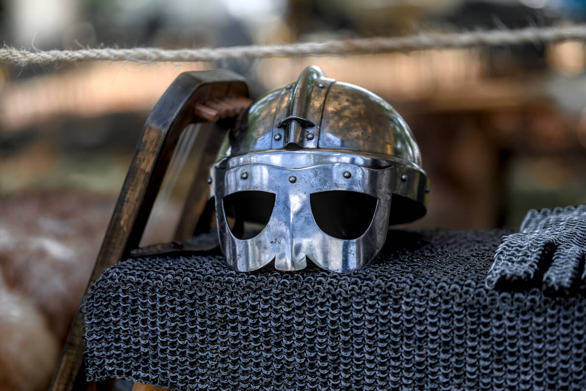 closeup of medieval helmet